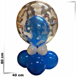 Composizione a palloncini Bubbles effetto trasparente con piedini e dentro palloncino 1 blu