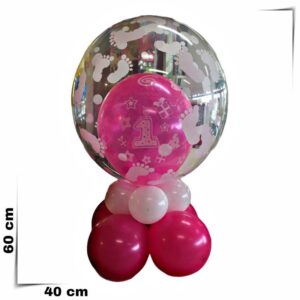 Composizione a palloncini Bubbles effetto trasparente con piedini e dentro palloncino 1 rosa