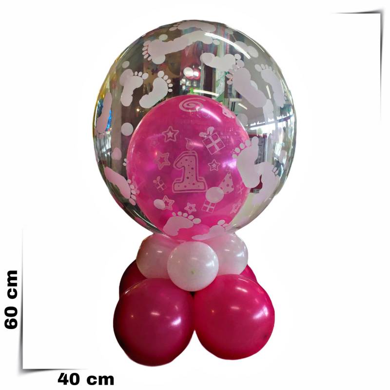 Composizione a palloncini Bubbles effetto trasparente con piedini e dentro  palloncino 1 blu