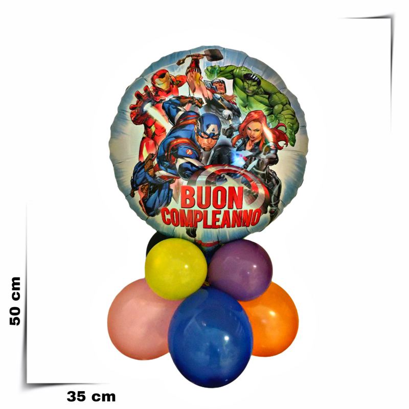 Composizione di palloncini centrotavola con palloncino grande Avengers da  46 cm