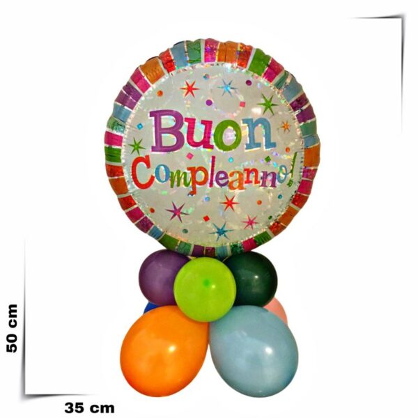 Composizione di palloncini centrotavola con palloncino grande Buon compleanno olografico da 46 cm