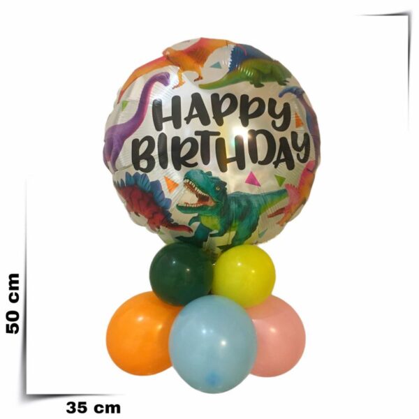 Composizione di palloncini centrotavola con palloncino grande Dinosauri da 46 cm