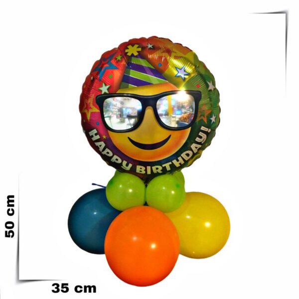 Composizione di palloncini centrotavola con palloncino grande Smile con occhiali da 46 cm