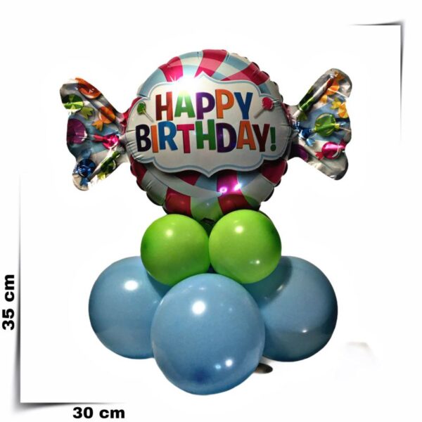 Composizione di palloncini centrotavola Caramella Happy Birthday