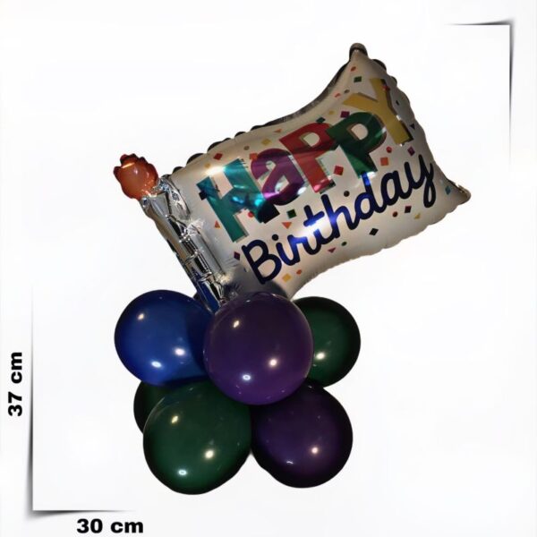 Composizione di palloncini centrotavola Happy Birthday bandiera