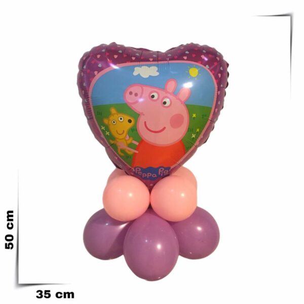 Composizione di palloncini centrotavola con palloncino grande a cuore Peppa Pig da 46 cm