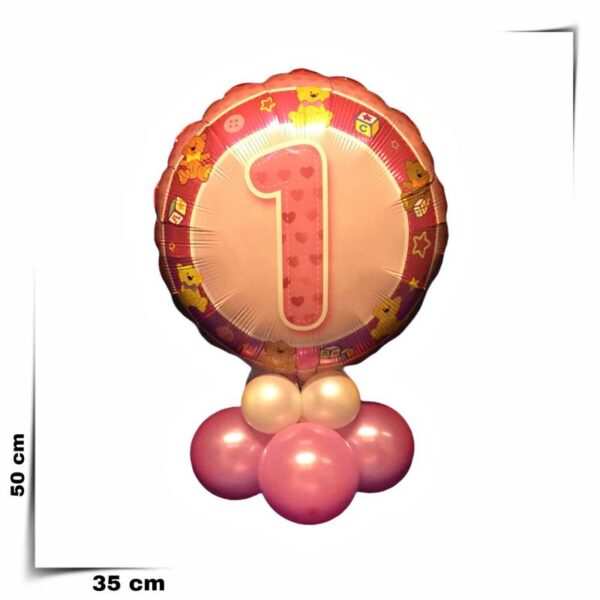 Composizione centrotavola con palloncino grande un anno bimba diametro 46 cm