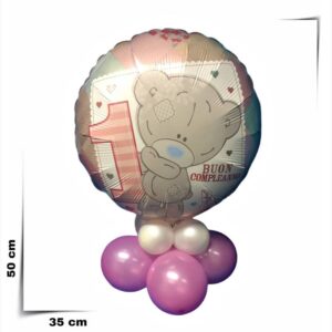 Composizione con palloncino grande un anno bimba con orsetto diametro 46 cm