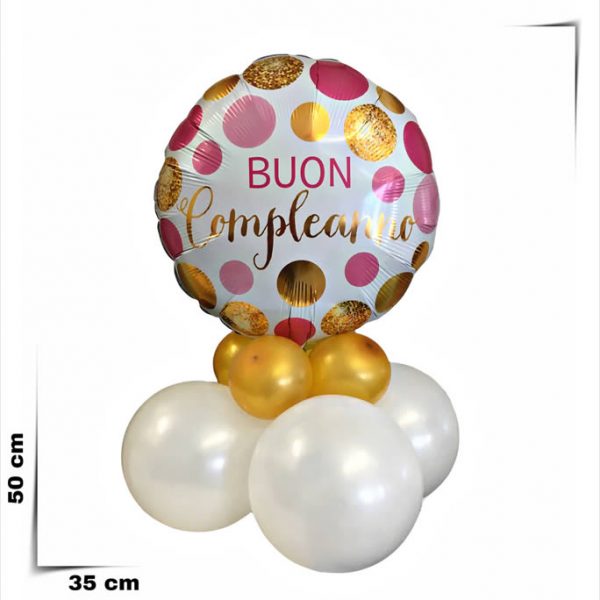 Composizione di palloncini centrotavola con palloncino grande Buon Compleanno da 46 cm