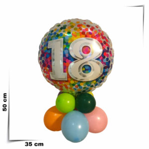 Centrotavola composizione di palloncini già gonfiati con palloncino grande 18 anni Multicolor da 46 cm