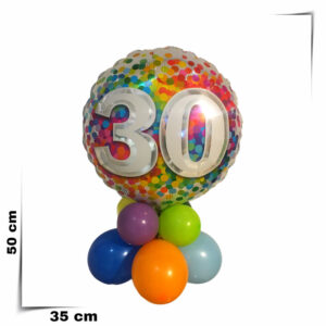 Centrotavola composizione di palloncini già gonfiati con palloncino grande 30 anni Multicolor da 46 cm