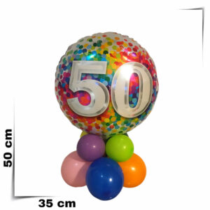 Centrotavola composizione di palloncini già gonfiati con palloncino grande 50 anni Multicolor da 46 cm