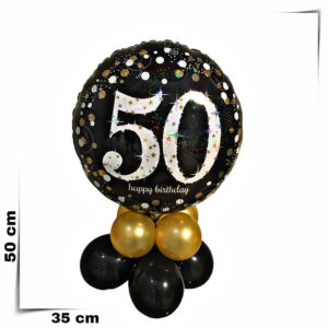 Centrotavola composizione di palloncini già gonfiati con palloncino grande 50 anni Prestige da 46 cm