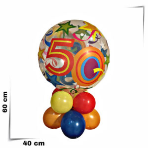 Centrotavola composizione palloncini già gonfiati 50 anni Bubbles trasparente stampata multicolor da 56 cm